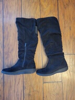 Vepose Black Over-the-Knee Zip Suede Boots